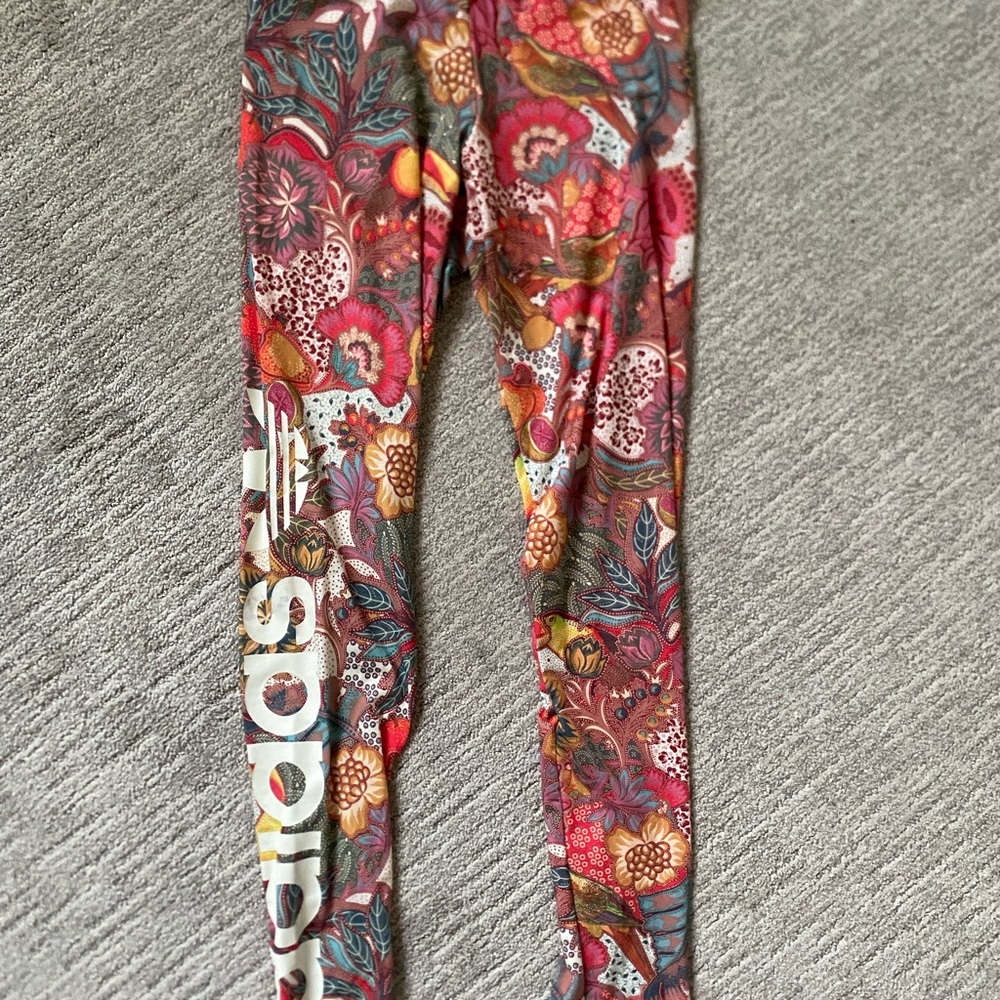 Adidas Kids Colorful Floral Leggings - Red and Pink